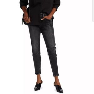 Moussy Vintage Lenwood Black Distressed Mid Rise Tapered Jeans